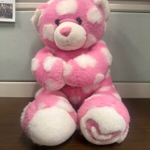 Build-A-Bear Pink and White Heart Plush Bear